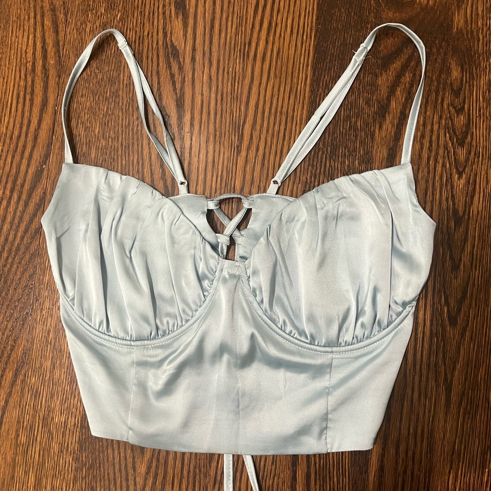 baby blue silk going out top
